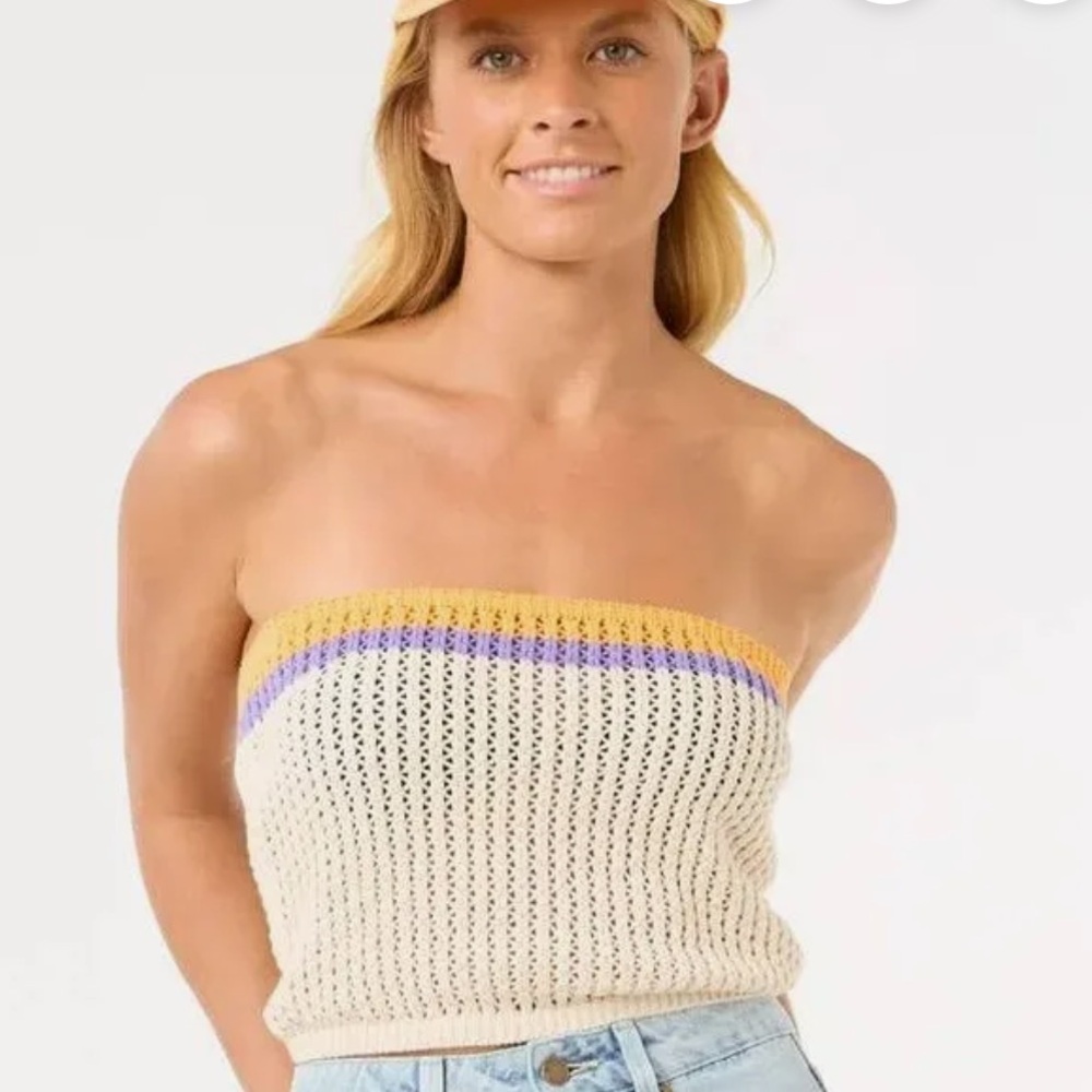Rip Curl Cala Vadella Crochet Strapless  - Cream, Orange, and Purple Tube Top
